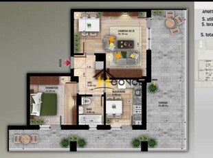 Nicolae Grigorescu Apartament 2 camere cu tereasa de 41mp Lux