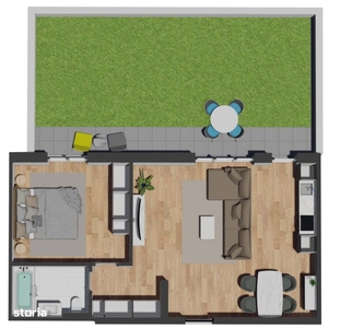 Apartament de 2 camere semifinisat, 57,45 mp, curte 49,97 mp, zona VIV