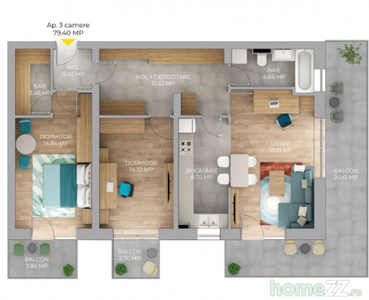 Apartament 3 camere in bloc nou