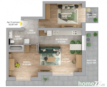 Apartament 3 camere in bloc nou