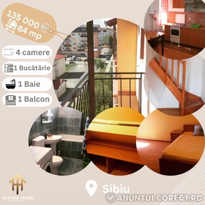 Vând apartament 4 camere tip mansardă