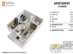 Apartament 2 camere 51mp, zona centrală Bistrița - KAYA Residence