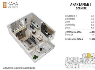 Apartament 2 camere 53.25mp, zona centrală Bistrița - KAYA Residence