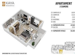 Apartament 2 camere 55.85mp, zona centrală Bistrița - KAYA Residence