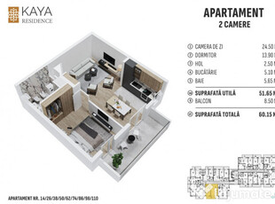 Apartament 2 camere 60.15mp, zona centrală Bistrița - KAYA Residence