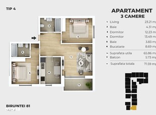 Apartament 3 camere, balcon generos, finisaje premium - loc de parcare