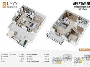 Penthouse 2 camere 95.43mp, zona centrală Bistrița - KAYA Residence