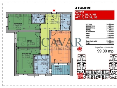Apartament 3 camere 2 bai finisat mobilat Lux cu CF 77 mp, Columna...