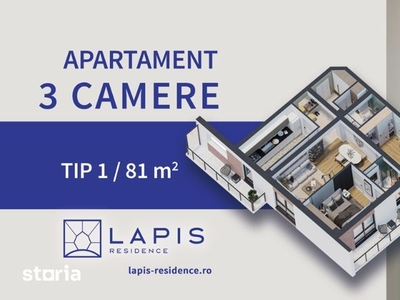 Apartament 3 camere - 81 mp - Dezvoltator - LAPIS Residence , Galata