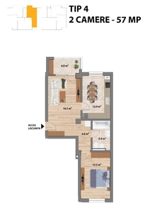 Proiect NOU -- Sun Residence -- Apartament 2 camere - TIP 7 - 57 Mp