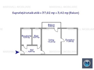 Apartament 2 camere de vanzare, zona Malu Rosu, 38 mp