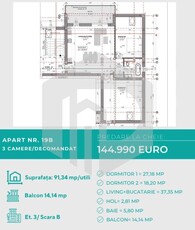 Apartament 3 camere+Terasa - 89 mpu - Doamna Stanca/Dedeman-Intabulat