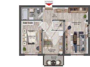 Apartament 2/3 camere 58 mp utili la etaj 3 Pictor Brana Selimbar