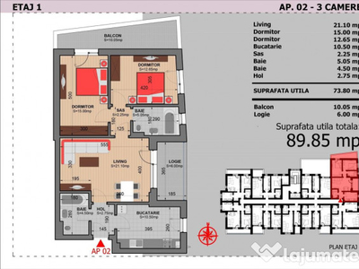 Apartament 3 Camere Decomandat Sector 4 Grand Arena 89.85Mp