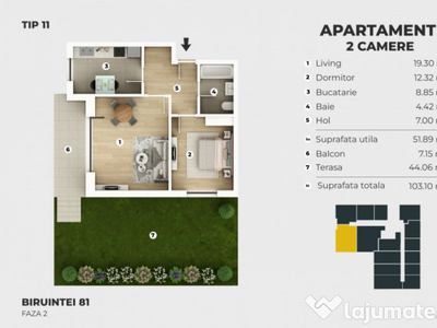 APARTAMENT 2 CAMERE / COMISION 0% / CURTE PROPRIE 44 MP