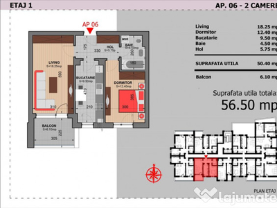 Apartament 2 Camere Decomandat Sector 4 Grand Arena 56.5Mp