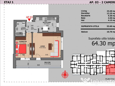 Apartament 2 Camere Decomandat Sector 4 Grand Arena 64.3Mp