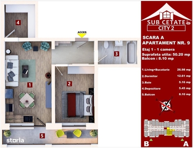 Apartament tip STUDIO, 50mp+balcon de 8mp, etaj 1, direct DEZVOLTATOR