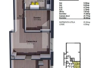 Apartament de 3 camere semifinisat, 81mp, bloc nou, zona linistita