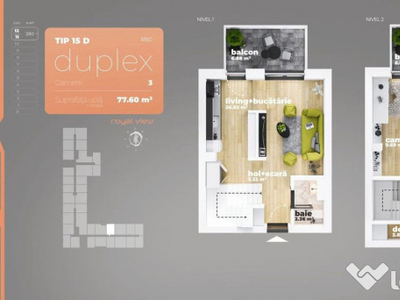 Duplex 3 camere Piata Sudului 63.72 mp utili