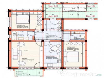 Apartament 2 camere decomandat - 60 mp utili + balcon in bloc nou!