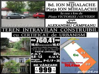 Ion Mihalache-Mr. Câmpeanu, 760,41mp, desch. 16,47m, certif. urbanism