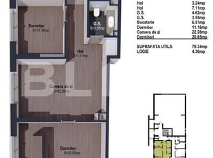 Apartament de 3 camere finisat, 79mp, bloc nou, zona linistita