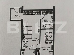 Apartament semifinisat de 40 m2 etaj intermediar, balcon, zona Iulius Mall