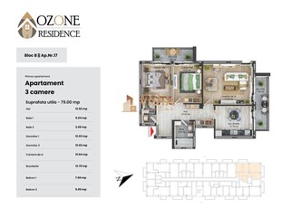 Ozone Residence, Apartament 3 camere79 mp utili, Zona CoresiTractorul, Brasov