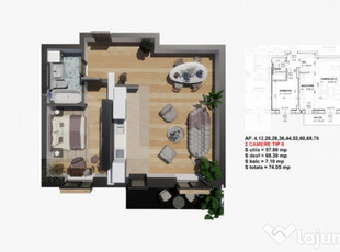 Comision 0% la cumparator! Apartament 2 camere, 65 mp, Satin