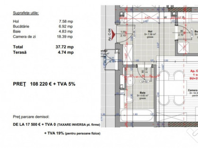 Apartament cu 1 camera 37 mp, terasa, Intre Lacuri