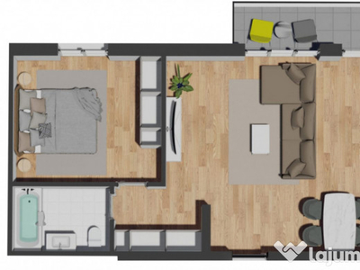 Apartament de 2 camere semifinisat, 57,40 mp, balcon 5,25 mp
