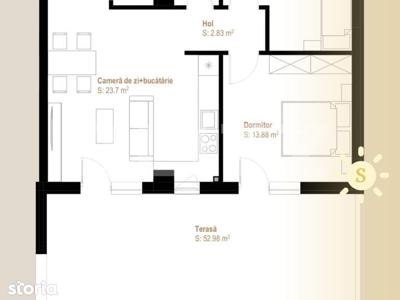 Apartament 3 camere, 65 mp utili+ terasa 53 mp, zona Vivo
