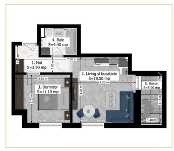 Apartament cu 2 Camere in Dumbravita