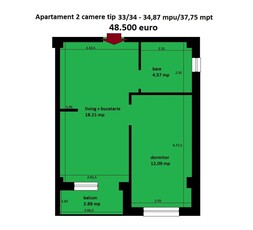 Apartament 2 camere open space - Bucium Visani, direct dezvoltator