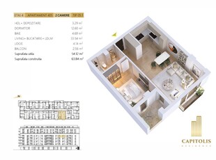 Apartament 2 camere, mobilat-utilat, etaj 3, bloc nou, zona HCC