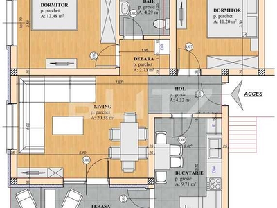 Exclusiv! Apartament 3 camere, 65 mp, semifinisat, etaj intermediar, parcare inclusa, Apahida