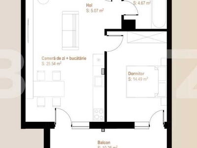 Apartament 2 camere, 45,10 mp + balcon 10,25 mp, zona Vivo