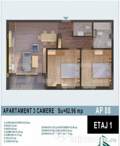 Apartamentde 3 camere in bloc nou, 62,96 mp, Calea Moldovei