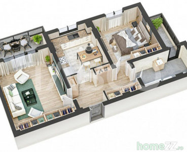 Apartament de 64 mpu cu 2 camere decomandate si 2 balcoane i