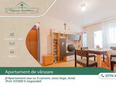 Apartament 3 camere cu centrala proprie , zona Sega , Arad