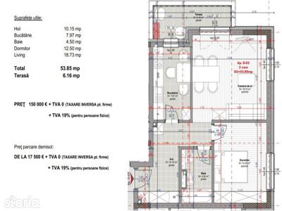 Apartament 2 camere 53 mp, terasa, Intre Lacuri