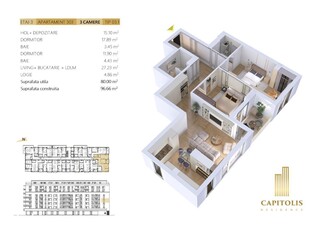 Apartament cu 3 camere, structură generoasă, Capitolis Residence