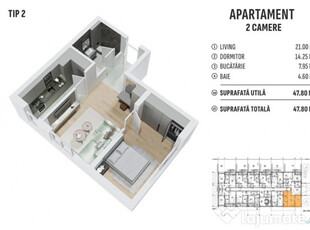 APARTAMENT 2 CAMERE - 58.4mp -METROU BERCENI