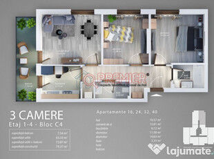 Apartament 3 camere la doar 91.900 Euro - Sector 4 -