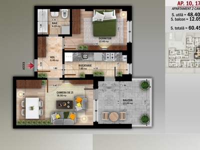 Apartament 2 camere Nou spatios Metrou Grigorescu 12 min 60.45 mp