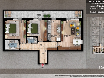 Titan apartament 3 camere 93 mp 12 min N teclu