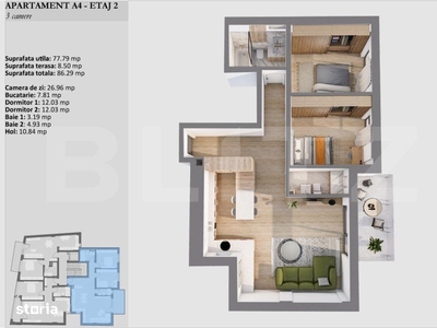 Apartament de 3 camere, bloc premium, etaj intermediar, zona Semicentr