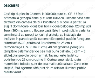Direct de la constructor Casă cu CF, tip duplex,în Chinteni la 160.000 euro !