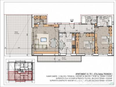Apartament superb 3 camere decomandate cu terasa 32 mp